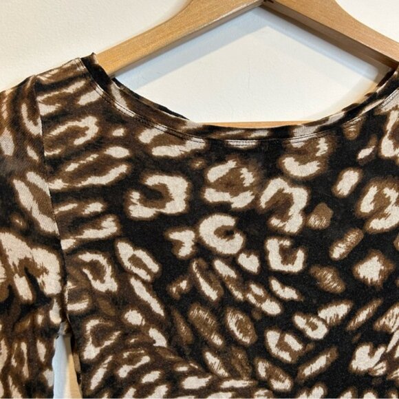 BCBGMaxAzria Wylie long-sleeve bodycon animal print tee shirt brown black - Picture 2 of 6